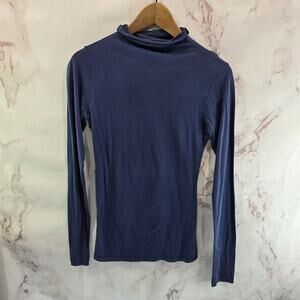 Anthropologie T Shirt Womens Small Blue Long Sleeve Turtleneck Velvet Graham